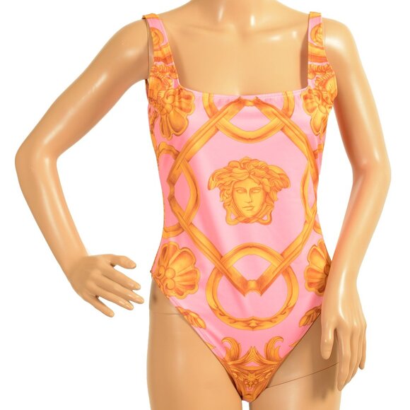 Versace Women's Pink & Gold Barocco One Piece Swimsuit Versace sz 5 US XL IT 46 - Picture 1 of 6